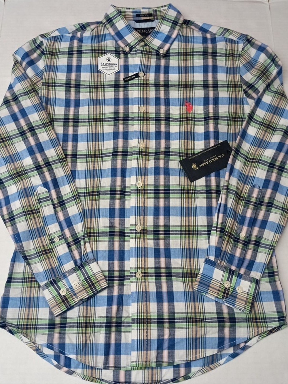 U.S. Polo Assn. Blue, Green & White Plaid Button-Down Shirt NWT